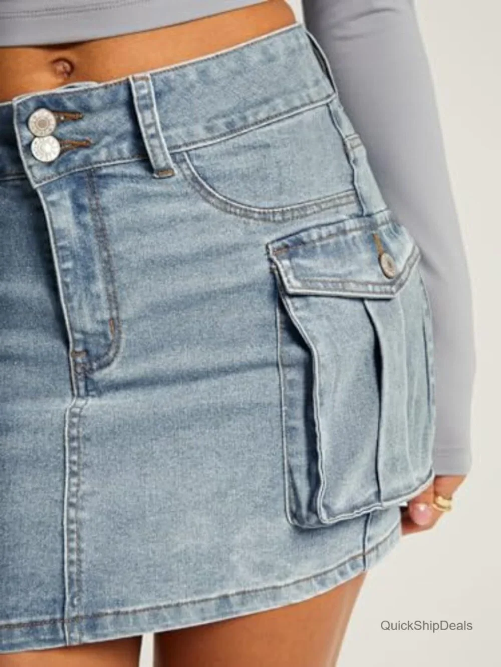 Women's Cargo Mini Denim Skirt with Pockets Y2K Low Rise Summer Cotton Stretch